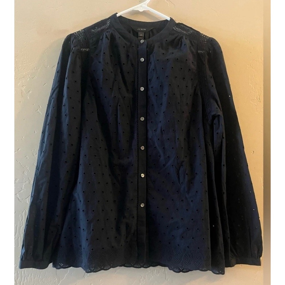 J. Crew Navy Blue Eyelet Cotton‎ Long Sleeve Button Up Blouse Girls 3T